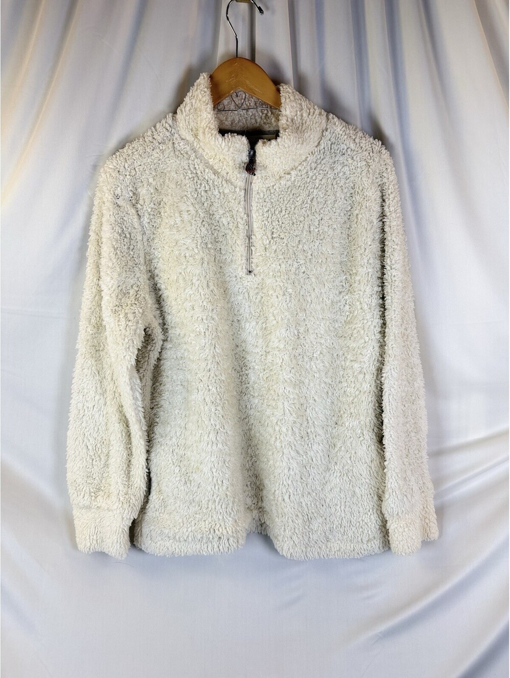 Weatherproof Sherpa Jacket Womens Cream Pockets 1/4 Zip Pullover Med Read For Sz